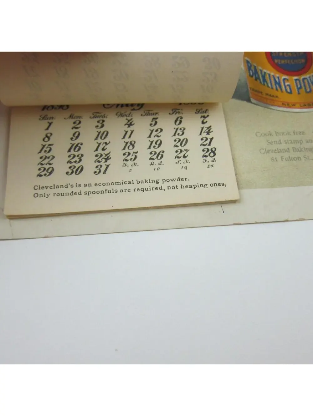 Advertising Wall Calendar Victorian Girl Clevelands Superior Baking Powder 1898
